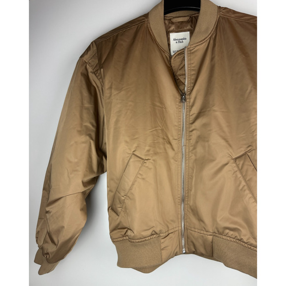 NWT Abercrombie & Fitch Flight Jacket Bomber Style Tan Beige Zip Unisex Small - Picture 3 of 10